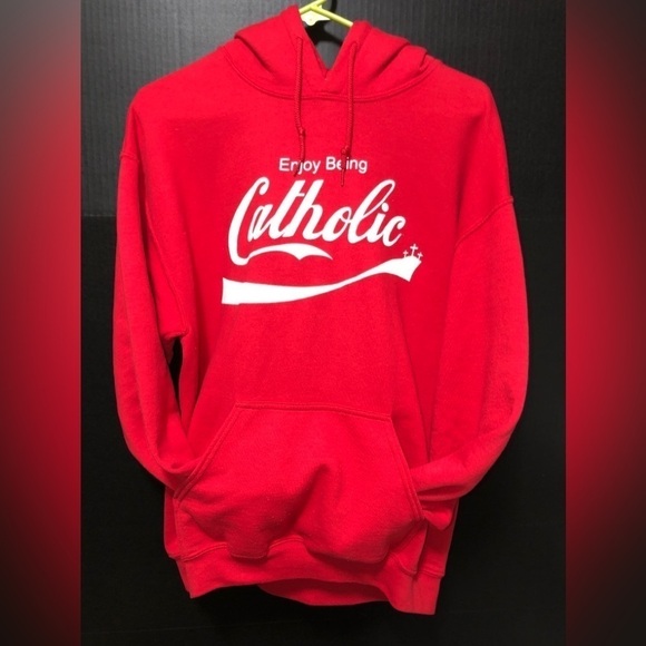 🪽Gildan Red Hooded Catholic Sweatshirt - Picture 4 of 10